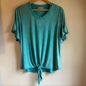 WONDERLY CURVY Teal T-shirt with Front Tie- XL